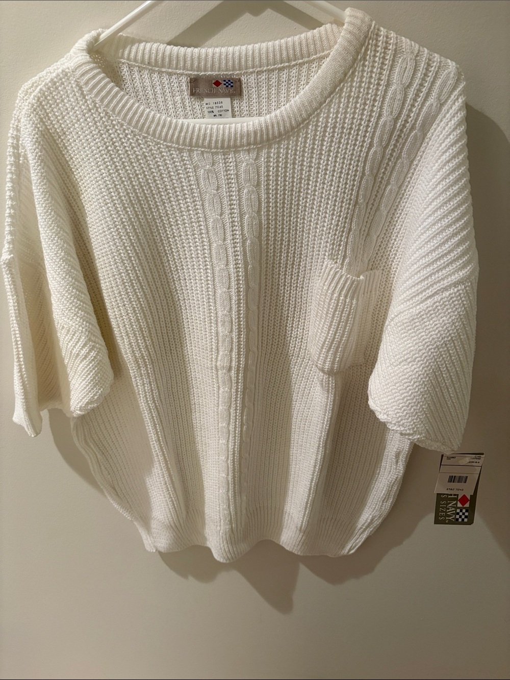 White Short-Sleeve Cable Knit Sweater by French Connection